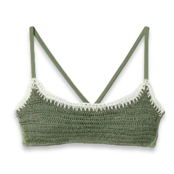 Xhilaration Juniors' sage green Crochet Bralette Bikini Top - Picture 1 of 7